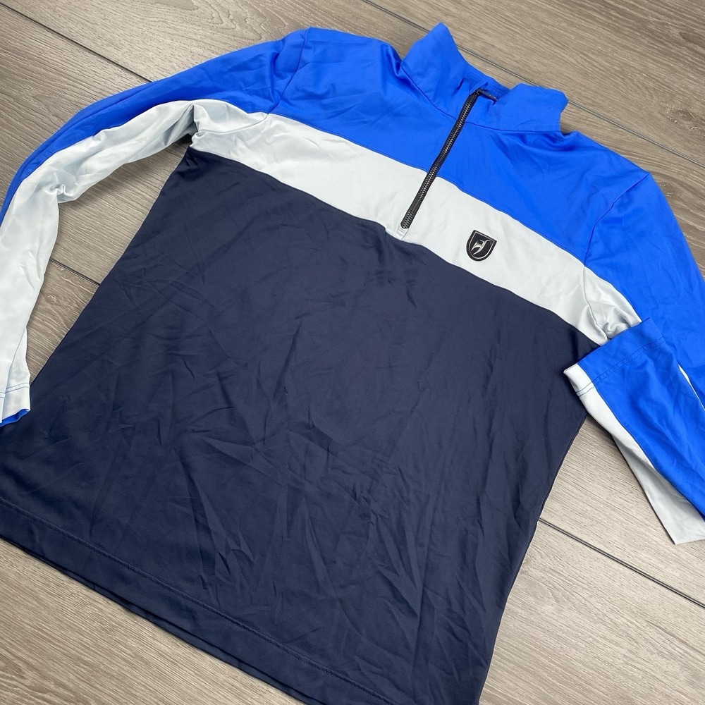 Toni Sailer Mens Athletic 1/4 Zip Pullover Blue White Striped 52 US Large Read